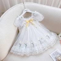 summer girls dress toddler pearls flowers embroidery princess party tutu dress for kids clothes birthday wedding ball gown 4 12y