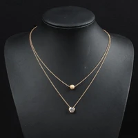 zircon water drop multilayer pendant necklace gold silver round bead simple design small exquisite jewelry lady party jewelry