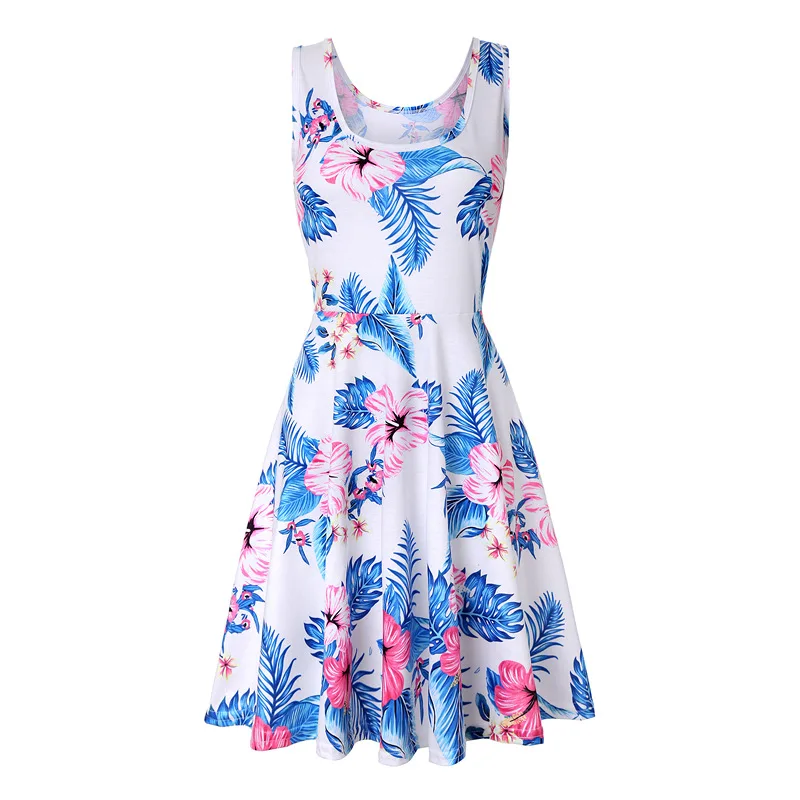 

Plus size women sleeveless o-neck print dress casual sweet vintage floral A-line party dress 2021 summer beach dress vestidos