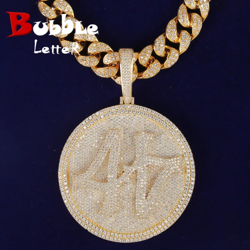 Bubble Letter Custom Name Big Circle Pendant For Men's Gold Color Plated Hip Hop Rock Jewelry Necklace