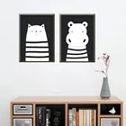 Черно-белый Рисунок с животными из мультфильмов, холст, картина, милый бегемот, котенок, настенные художественные фотографии для гостиной, входа, домашнего декора
