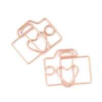 practical bookmark rose gold color paper clip camera stainless steel clip bookmark reading tool book note decoration 5 pcs