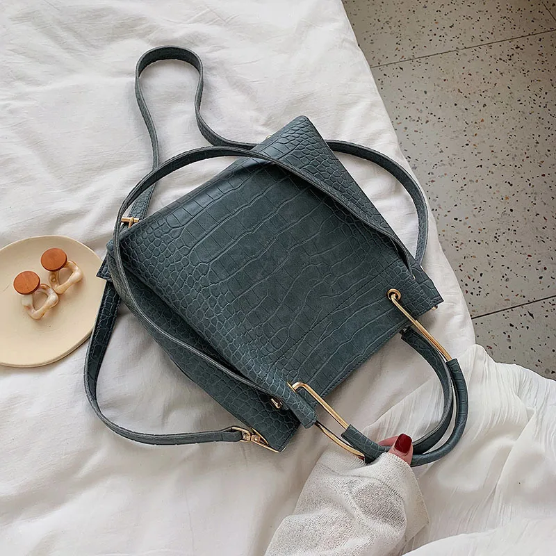 

KAIDUODUO Simple Bag Lady Fashion Handbags Luxury Totes Stone Pattern PU Leather Bucket Bags for Women 2021 Small Shoulder