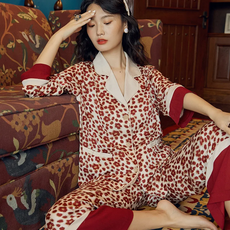 Long-sleeved Fashion Pajamas Set Spring Autumn Women's Loungewear Thin 2020 New Printed Loose Suit Two-piece