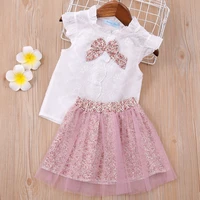2022 summer shirtfloral stitching mesh skirt 2pcs girl set children clothes kid clothes girl for 3 7 years