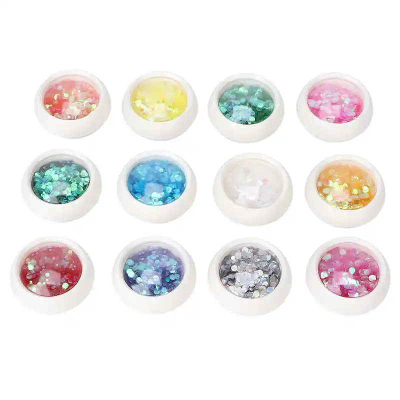 

12pcs Manicure Mixed Sequins Nail Decaration Nail Art Round Glitter Powder Dust