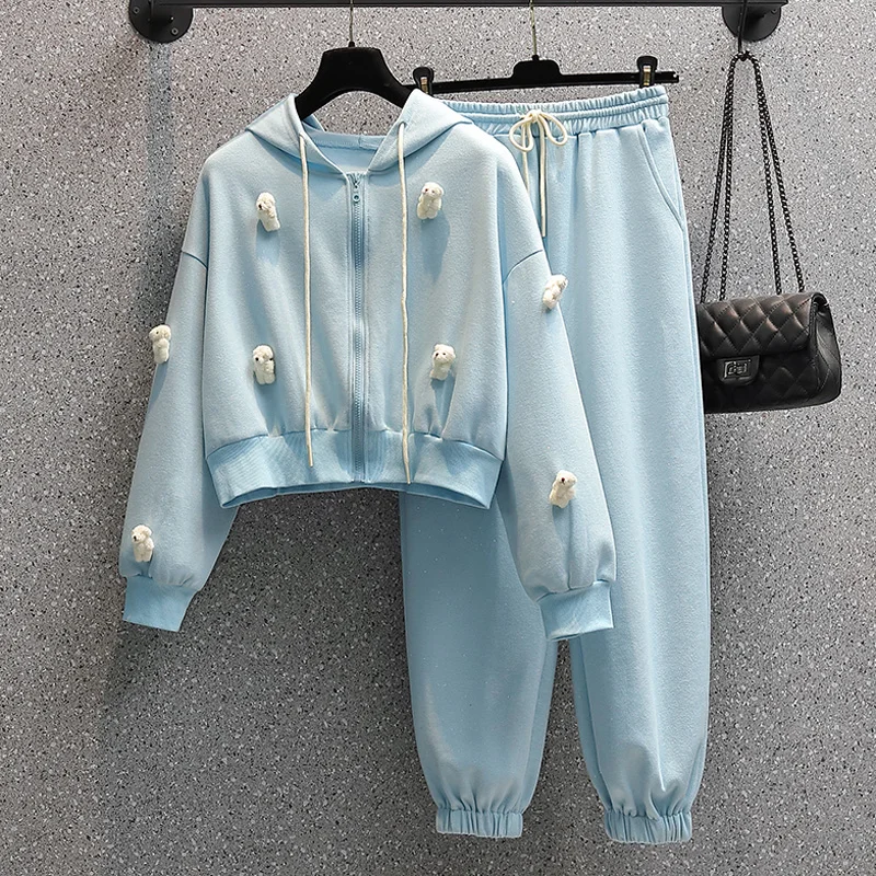 

Winter Women Sport Suit Hoode Sweatershirt Tops And Pants Matching Outfit Tracksuit Large Plus Size Two Piece Set Female Clothes
