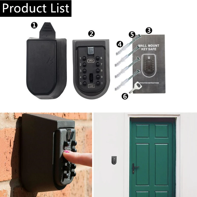 

1Pc Black Security key Locker Outdoor Combination Hide Key Safe Lock Box Storage Wall Mounted