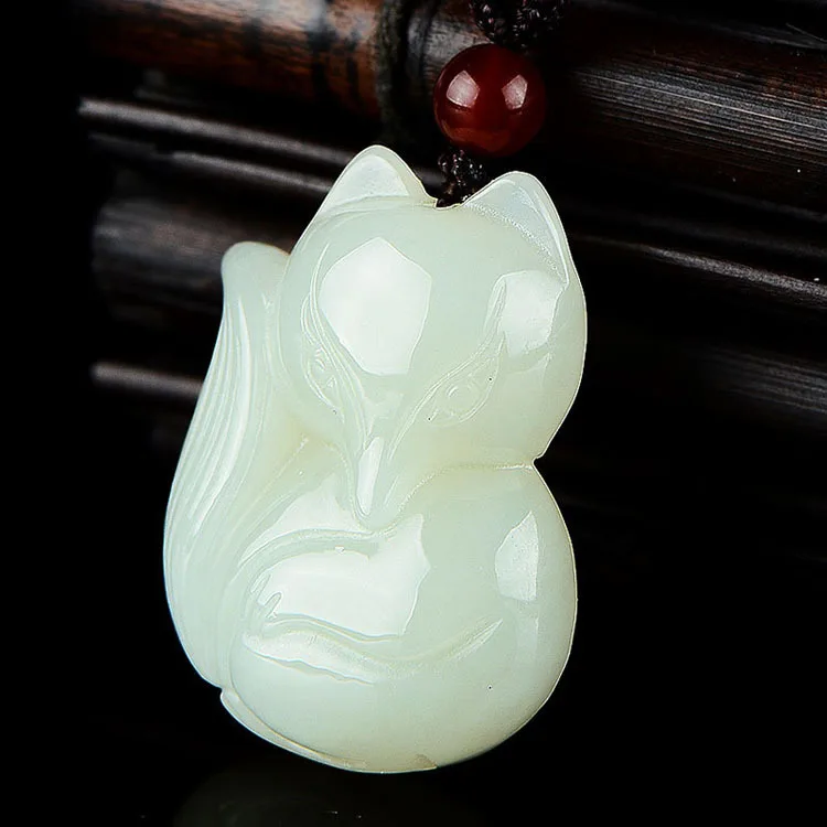 Натуральный китайский нефритовый кулон HeTian Whtie с ручной резной лисой модное