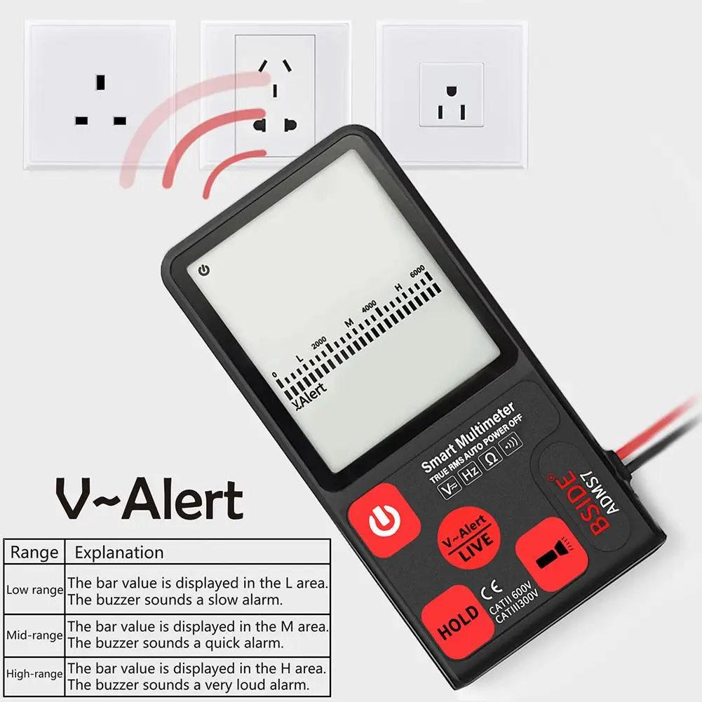 

Ultra-Portable Digital Multimeter BSIDE ADMS7 Large 3.5" LCD 3-Line Display Voltmeter AC DC Voltage NCV Resistance Ohm Hz Tester