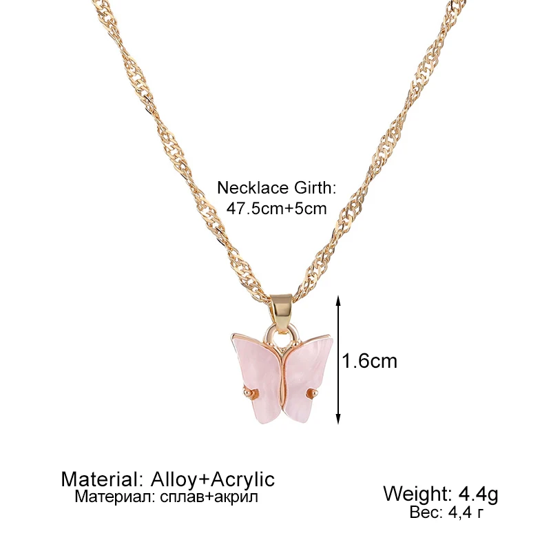 IFMIA Fashion Butterfly Pendant Necklace Boho Pink Gold Color Necklaces For Women Girl Elegant Choker 2020 Sweet Jewelry Gift | Украшения и