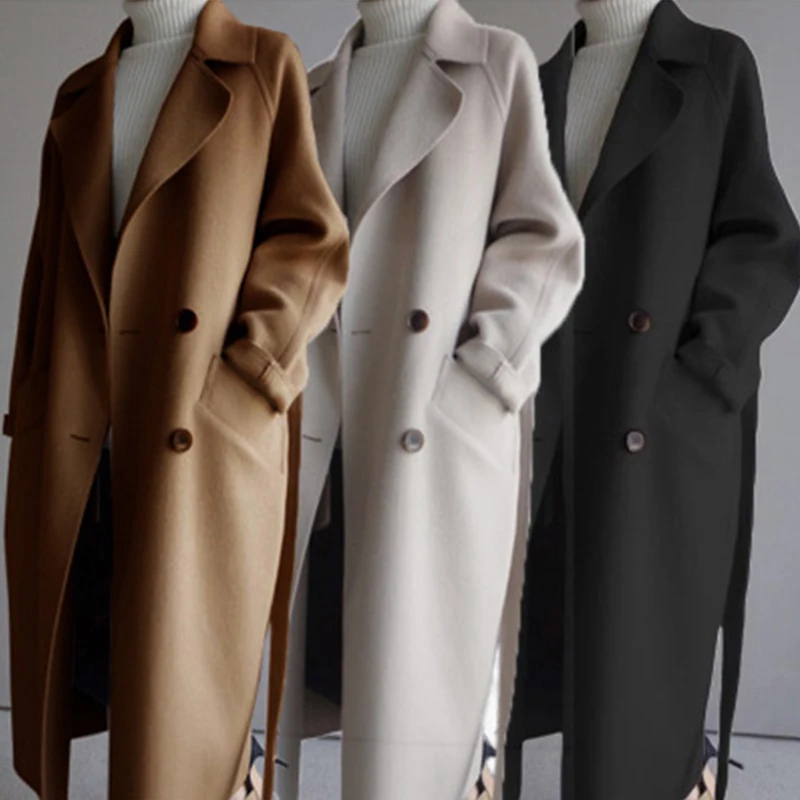 

Zoulv Women's Solid Color Lapel Loose Long Double-sided Wool Coat Women Winter Coats Autumn and Winter New Large Size Female