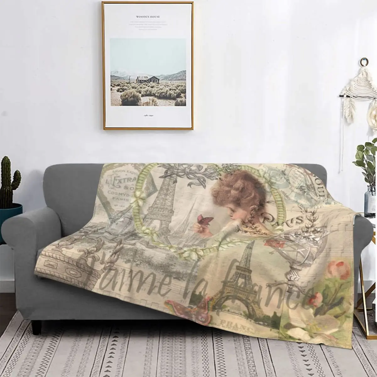 Винтажный Париж Франция Эйфелева коллаж фототкань весна/осень поездка пледы