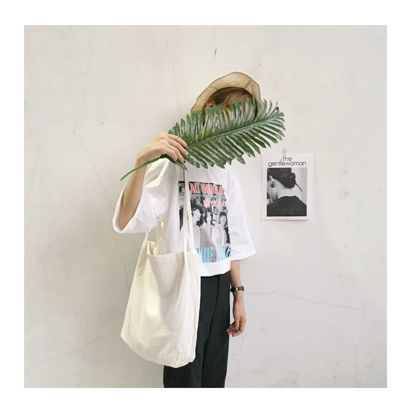 

Women Cotton Fabric Shoulder Bag Simple Eco Canvas Bag Soft Handbag Solid Casual Tote Female Environmental Reusable Shopping Bag