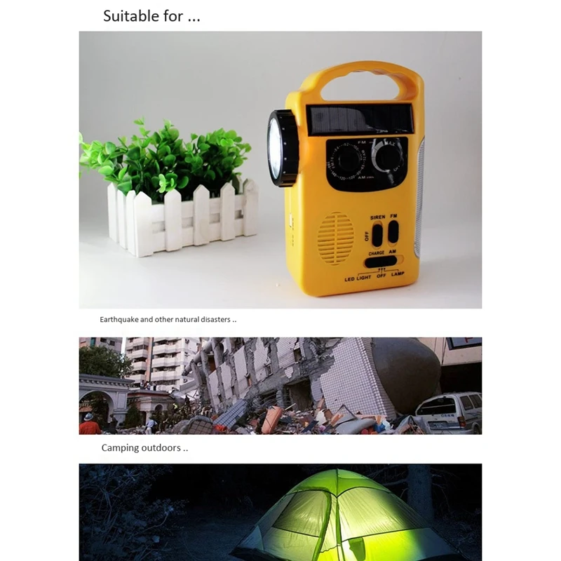 Солнечный радиоприемник AM/FM 1000 мАч ручной аварийный с 13 светодиодными фонариками