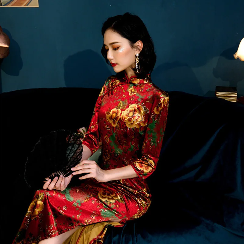 Sheng Coco плюс размер 5XL китайские традиционные платья для женщин винтажные красные