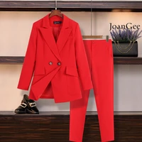 m 5xl large size womens suit pants set new autumn and winter casual professional red jacket blazer casual trousers set of two