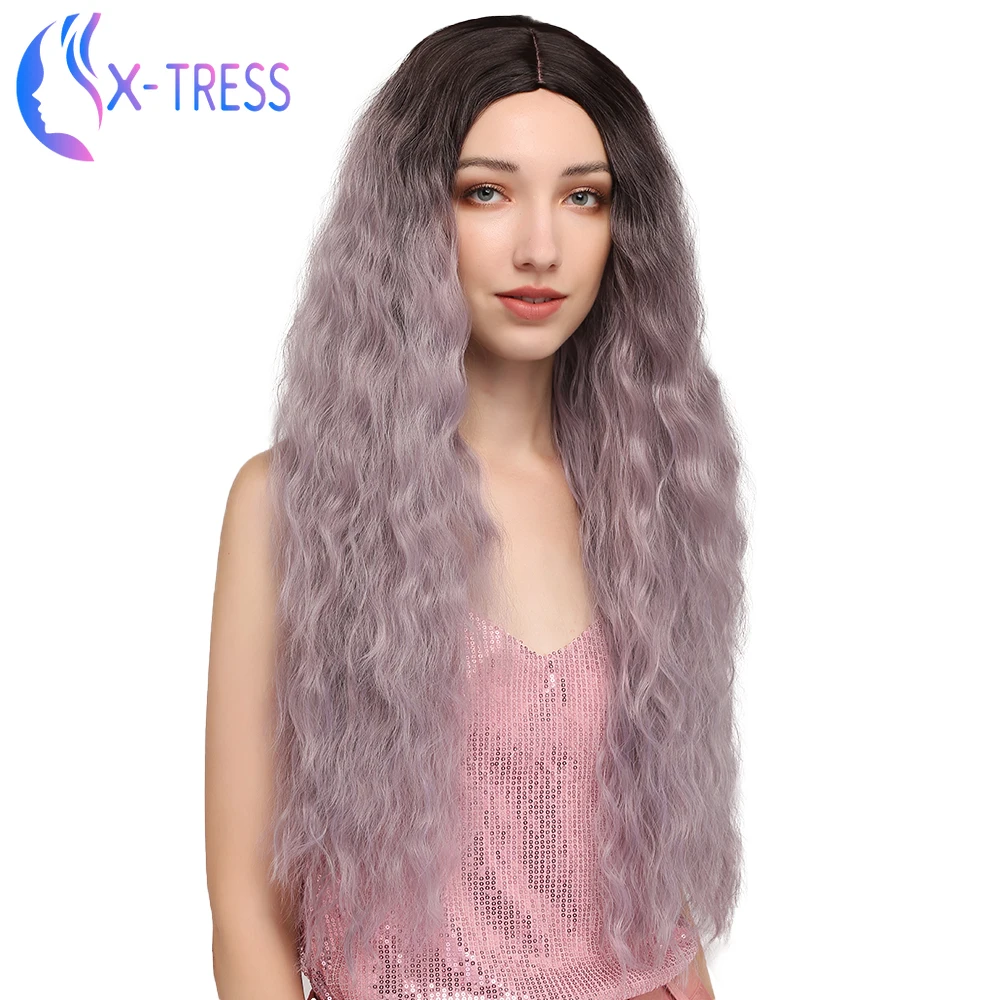 Черный корень серый синтетические парики для женщин Косплей цветной парик