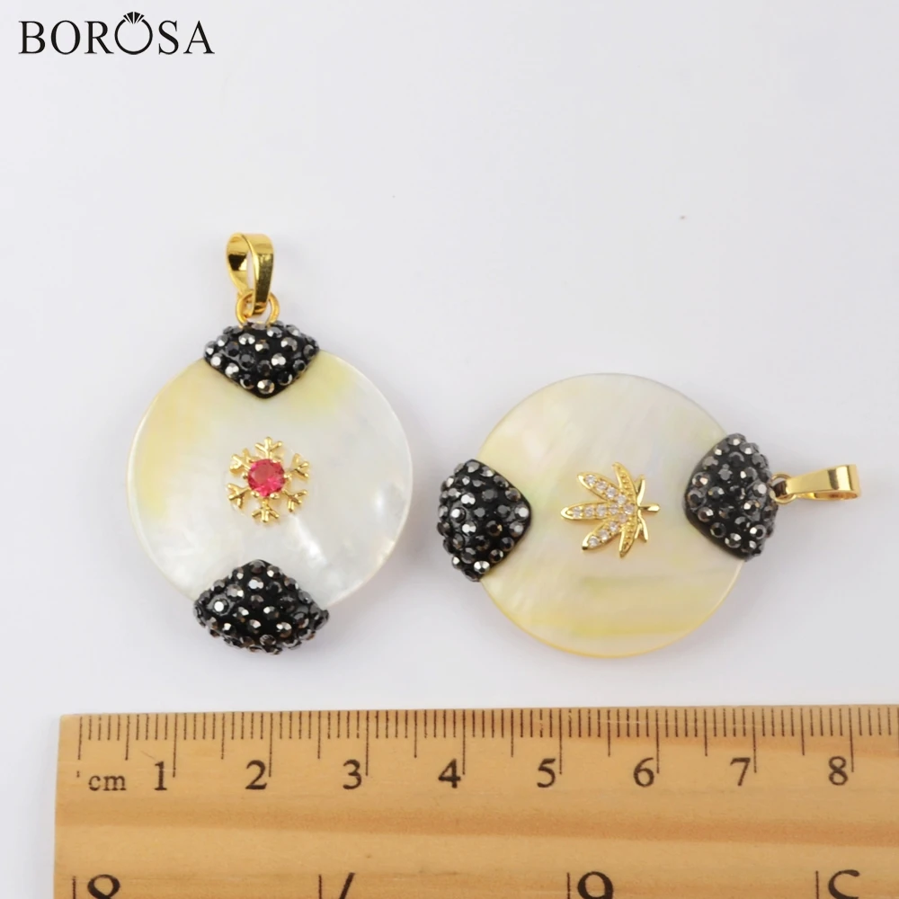 

BOROSA 5/10Pcs Natural White Shell CZ Micro Pave Rhinestone Pendant Mixed Heart Flower Paved Shape Pendants for Necklace JAB967