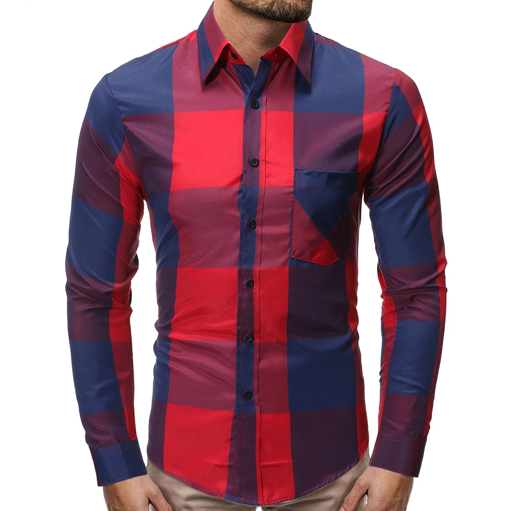 Новая мужская модная клетчатая Повседневная рубашка мужские тонкие рубашки с