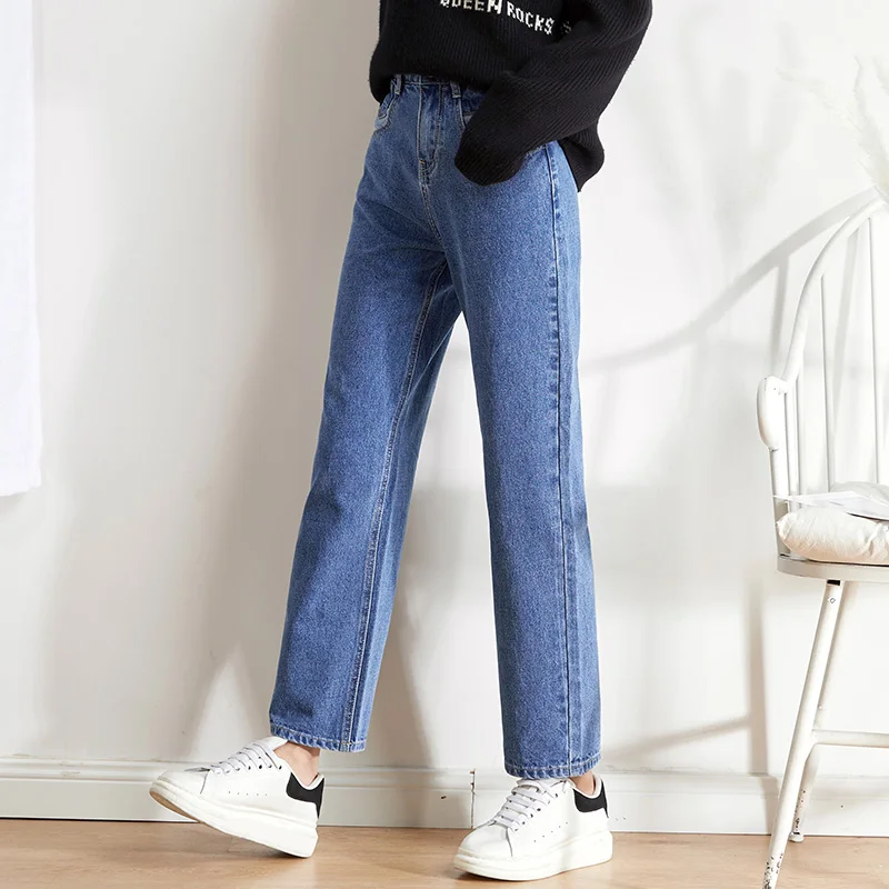 Женские джинсы в стиле бойфренда LEIJIJEANS прямые теплые с карманами подходящего