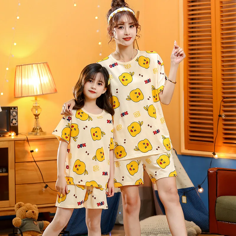 

Mother Kids Girl Summer Short Sleeve Cotton Family Matching Pajamas Sets Children's Homewear Summer Rainbow Family Clothing Sets