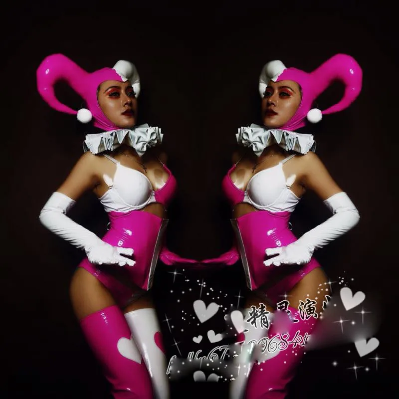 Сексуальная одежда для бара gogo розовый костюм сцены клоуна Хэллоуин парка