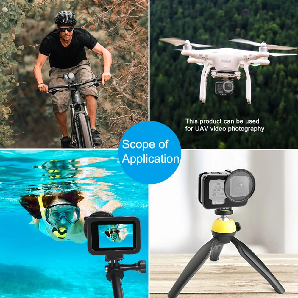 

UV Lens Black Dustproof Protective Shell Aluminum Alloy 2 Cold Shoe Mount Vlog Accessory Housing Cage Removable For GoPro HERO9