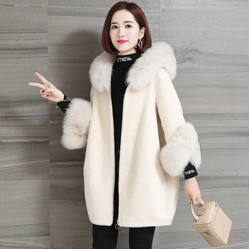 

Faux Fur Long Coat Fall Winter Solid Loose Imitation Fox Fur Collar Cashmere Coats Women Rabbit Fur Female Jacket Y646