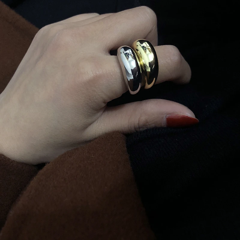 Женское кольцо на палец AOMU широкое металлическое золотистого цвета с