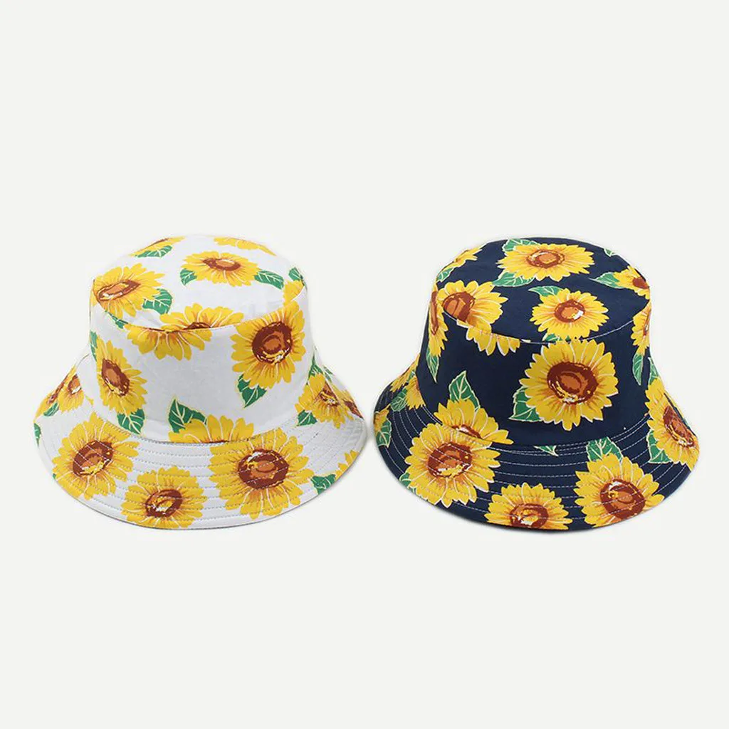 Fisherman Hat Summer Chapéu De Pescador Unisex Sunflower Print Two-sided Foldable Bucket Sombrero Para Hombre#30 | Аксессуары для