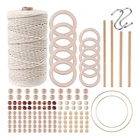 Наборы шнуров для макраме, хлопковый шнур для макраме, веревка с деревянными бусинами, деревянные кольца, металлическое кольцо, Набор принадлежностей для макраме, вешалки для растений