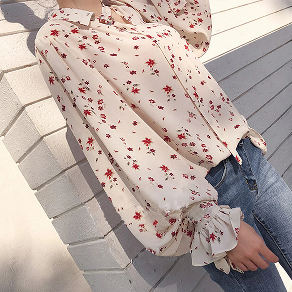 Осень 2019 Новое поступление женские модные повседневные шифоновые топы Цветочные