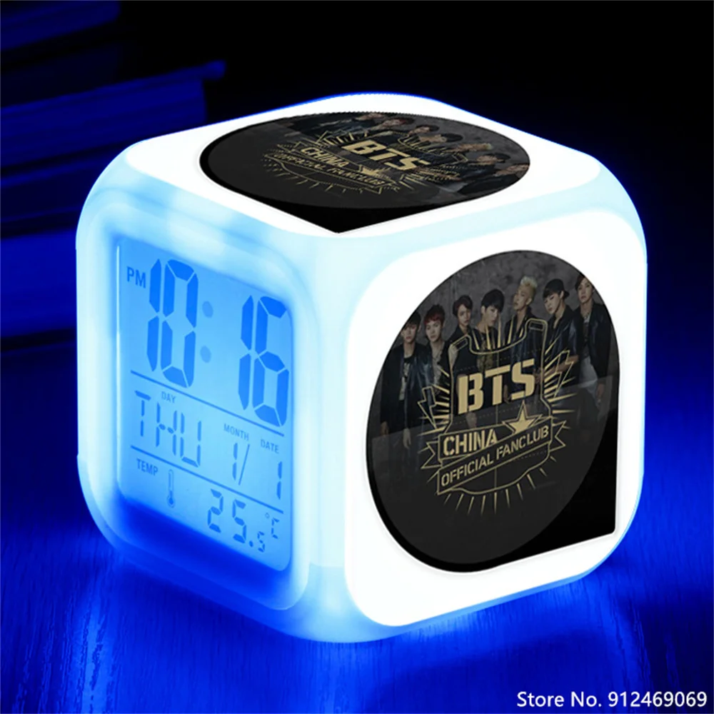 New Bangtan LED Alarm Clock Children 7 Colors Changing Digital Desk Clocks Night Light Cube Kids Birthday Gifts | Дом и сад