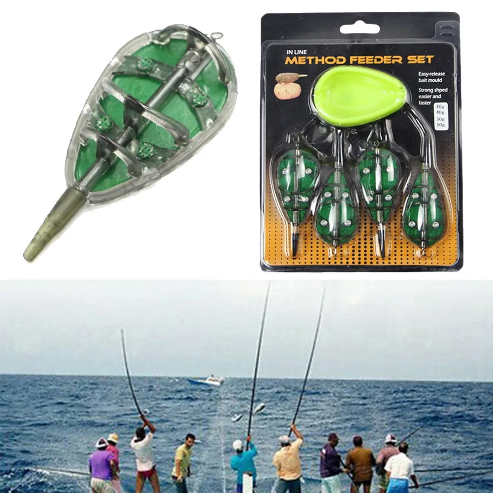 

4 Pcs Inline Method Feeders Mould Bait Thrower Bait Plumb Set Carp Fishing Bait Holder Tool Fishing Tackle Accessories Pesca