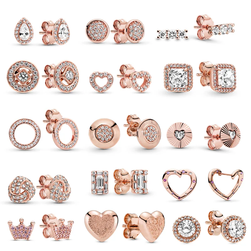 

FZY Rose Gold Fine Stud Earrings For Ladies Women Crown Love Round Earrings Jewellery Birthday Gift Anti Allergy