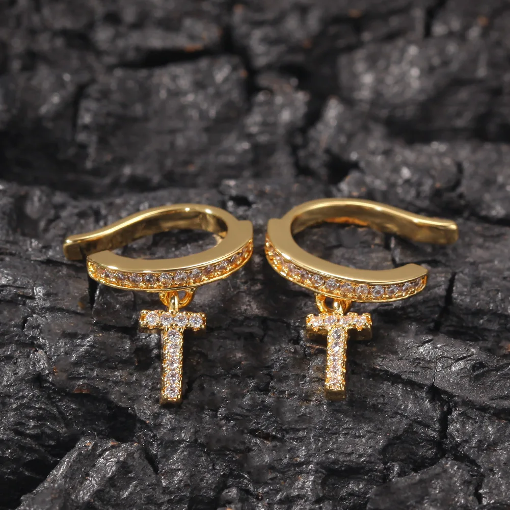 

1Pair Hip Hop Cubic Zircon Cross Hip Hop Ear Clip Blingbling Earrings for Men Women Jewelry