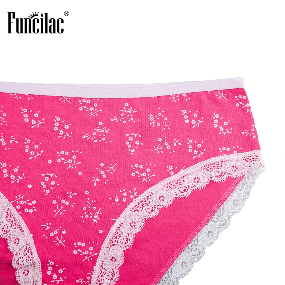Женские кружевные трусы FUNCILAC хлопковые с принтом 5 шт./лот большие