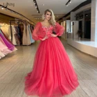 2021 Haute Couture, Тюлевое платье, платье на выпускной, платья одежда с длинным рукавом трапециевидной формы коралловый Формальное вечернее платье vestidos вечерние платья праздника вечерние платья