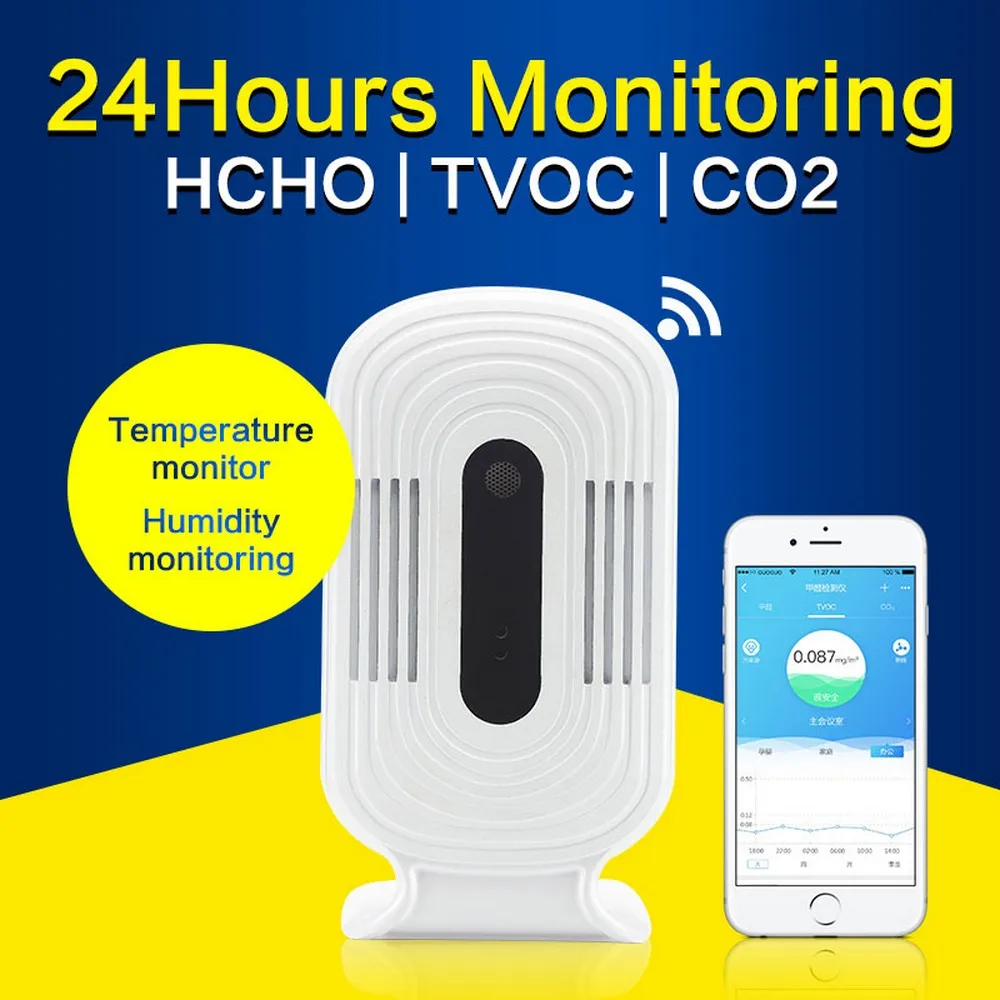 JQ 200Intelligent WI FI домашний счетчик смога CO2 HCHO воздушный анализ качества тестер