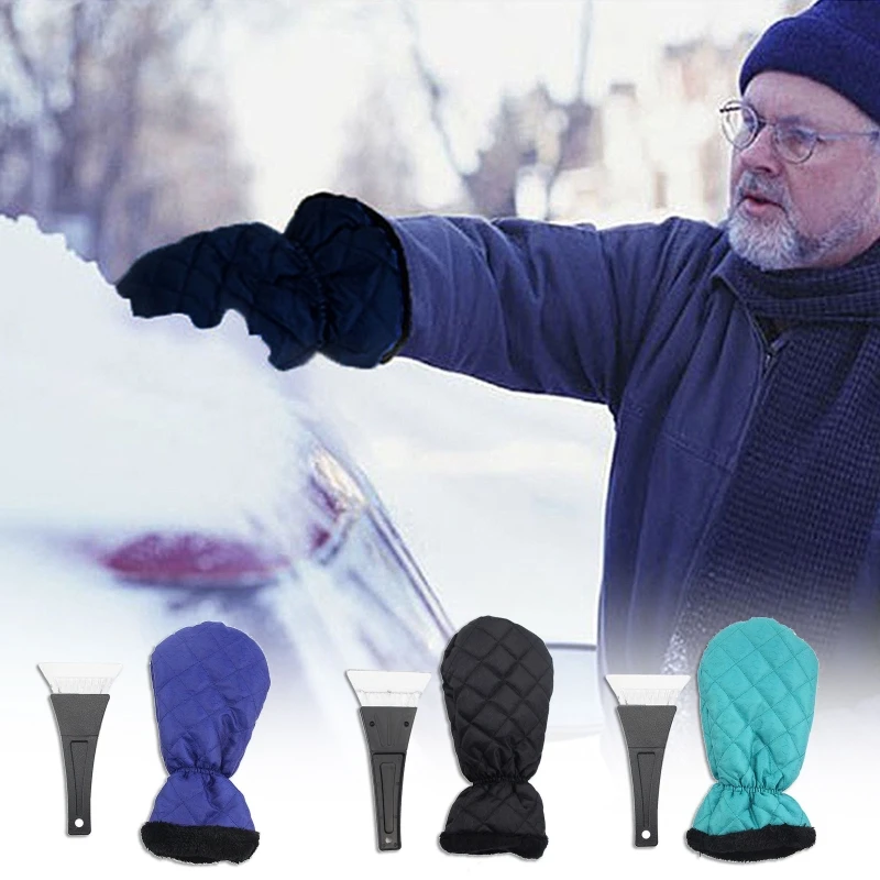 

124B Windshield Home Snow Scraper Glove with Thick Lining Ice Snow Mitt with Handle