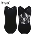 IEFiEL балетный купальник без рукавов для девочек, гимнастический комбинезон с кружевной спинкой, балетная пачка, танцевальный костюм, Детский боди