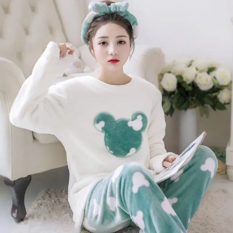 pajamas Зимние теплые пижамы для женщин с длинным рукавом, толстые коралловые бархатные пижамные комплекты, цветочные фланелевые бархатные пижамы Feminino Pijama Mujer - Цвет: pajamas