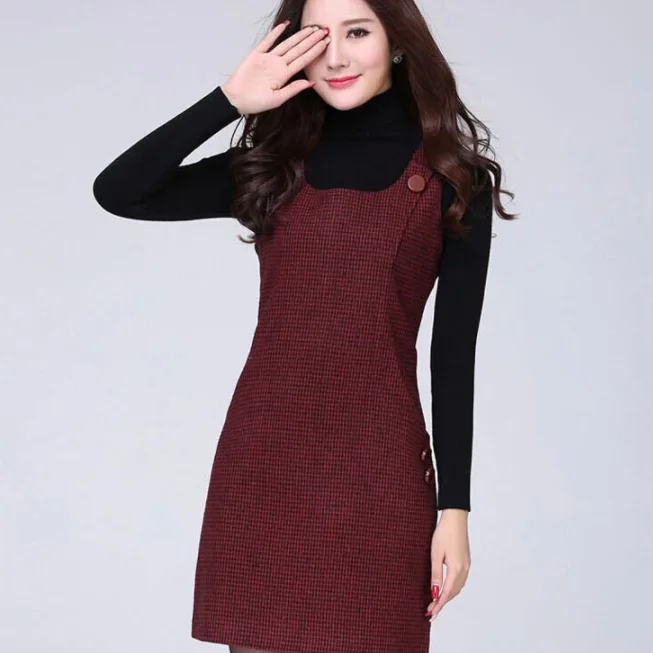 Осенне зимнее шерстяное платье на бретелях без рукавов теплое для девочек