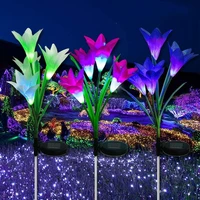 solar light outdoor fairy garden lights solar powered lamp with lily flower multi color changing led patio yard lawn decor light