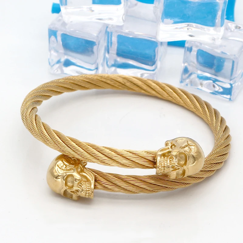 KLDY золотистый браслет с черепом панк нержавеющая сталь регулируемые браслеты