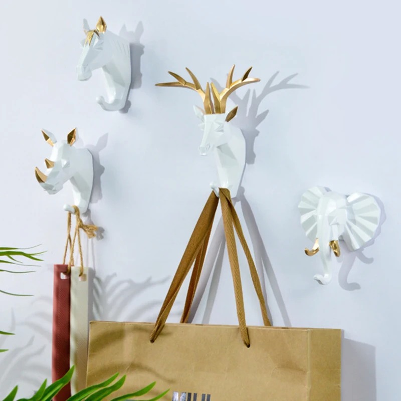Animal head decoration Multi-Purpose Hook resin crafts deer nail-free wall coat hook behind door bathroom | Дом и сад