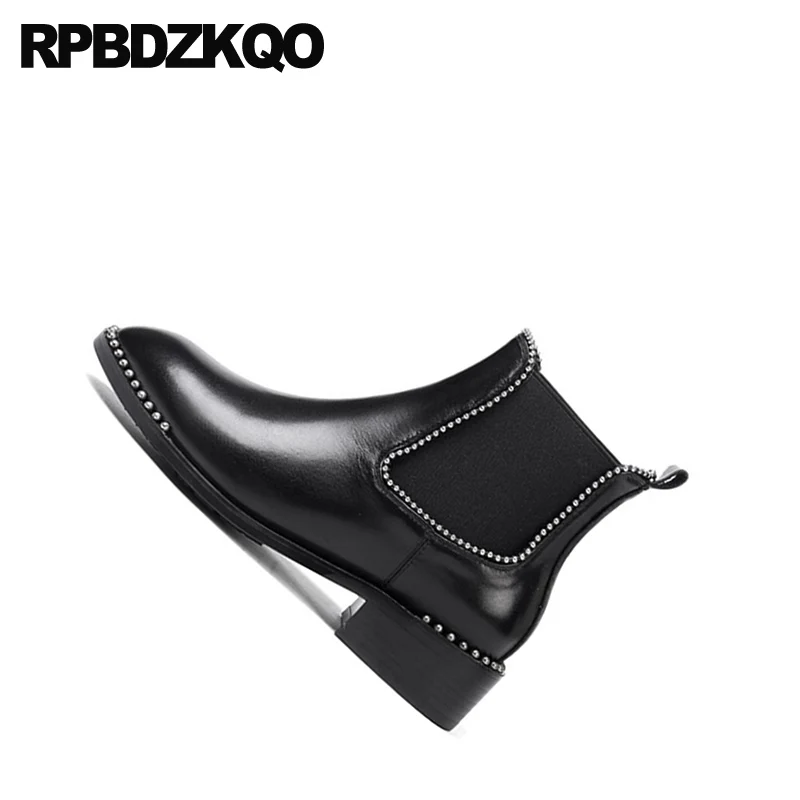 Черные Дизайнерские ботильоны челси на высоком каблуке с металлическими