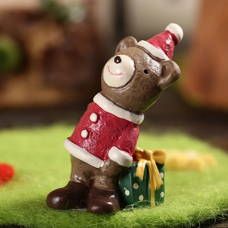 

Cute Bear Christmas Tree Decoration Accessories New Year Gift for Kids Resin Figurines Bonsai Miniature Fairy Statue Craft