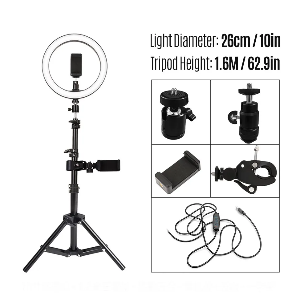 

26cm Fill Light Ring Light LED Light Folding Fill Light for Photography Live Stream Makeup with Tripod Stand Remote Shutter